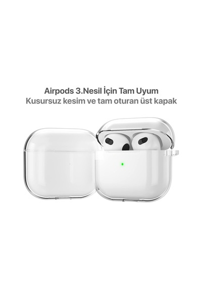 Airpods 3 İle Uyumlu 2021 Şeffaf Cyrstal Clear Ultra Berrak Silikon Kılıf - Alt Üst Ayrı Airpods 3 2021