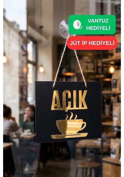 Ahşap Üzeri Gold Aynalı Pleksi Açık-kapalı Cafe Ve Restaurant Tabelası