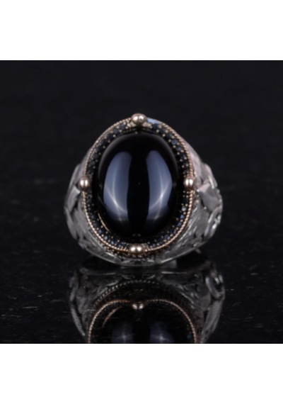 925 Ayar Gümüş Yüzükler Premium Üretilmiş Taşlarla Cabochon Oniks Üretilmiş Gümüş