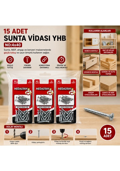Diyarı Fırsat Sunta Vidası 4x40 15 Adet 12'li Paket Diğer