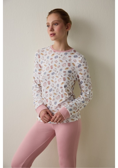 Penti Tea Party Baskılı Uzun Kollu Termal Etkili Pijama Üstü
