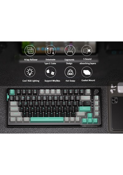 Magegee Sky81 83 Tuş Kablolu Rgb Hot-swap Gasket Gri-siyah Gaming Klavye