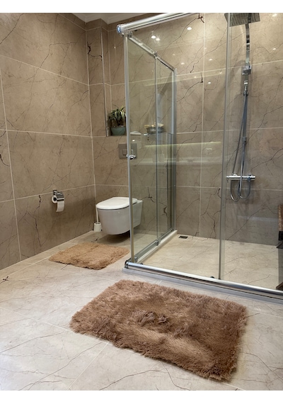 Tavşan Camel Kaymaz Tabanlı 2'li Banyo Halısı Seti