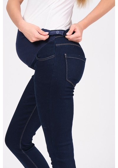 Busa Hamile Esnek Karın Bantlı Skinny Termal Kot Pantolon Mavi-mavi