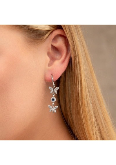 Gümüş Pazarım Safir Taşlı Kelebek Motifli Gümüş Set