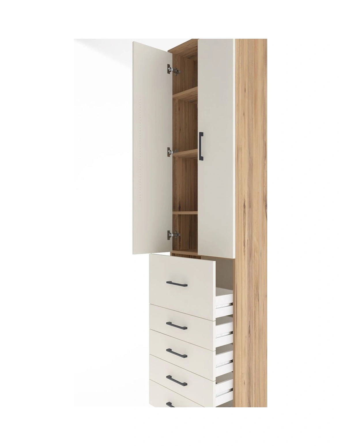 Arges Dolap 4 Raflı 5 Çekmeceli 2 Kapaklı 60x30x243 Çam-aytaşı Çam
