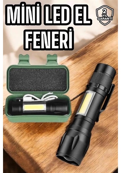 Buğz Şarjlı Metal Zoomlu El Feneri Işıldak Led Işık Taşınabilir El Lambası