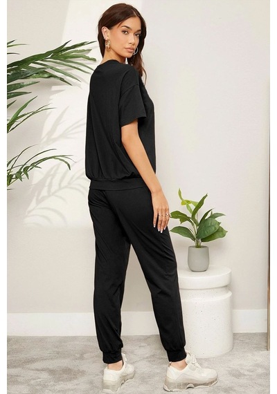 Uyguntarz Unisex Woman One Line Baskılı 2'li Eşofman Takımı Siyah