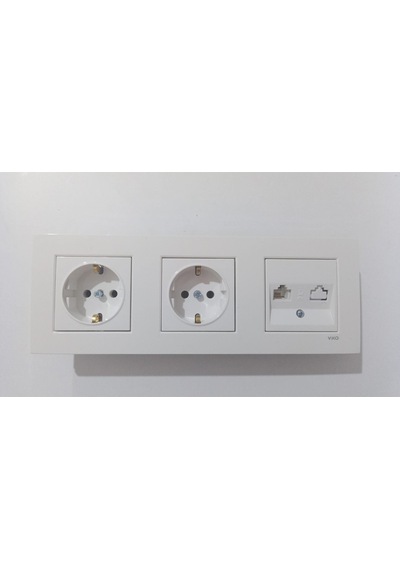 Viko Karre Beyaz 3lü Set Numeris Telefon Prizi + Topraklı Priz + Topraklı Priz