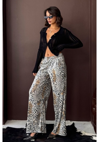 Verymoda Trend Leopar Desenli Bol Paça Pantolon - Günlük Ve Gece F2022 Açık Leopar