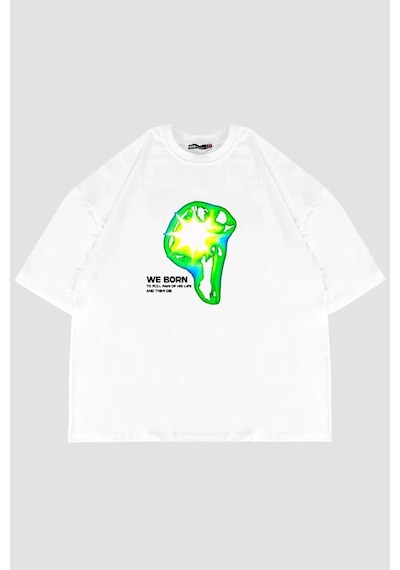 Startmore We Born Baskılı Beyaz Oversize Unisex Beyaz