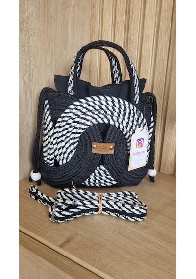 Zez Handmade Sonsuzluk Siyah Beyaz Model Omuz Çantası Siyah - Beyaz
