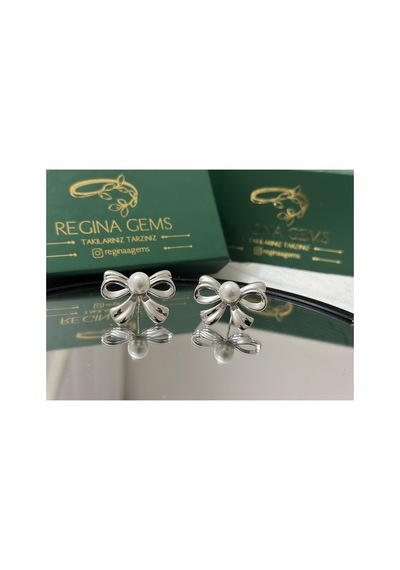 Luxe Pearl Bow Küpe Gümüş