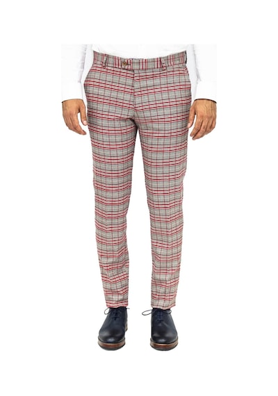 Wessi Kırmızı Ekose Desenli Slim Fit Gri Erkek Pantolon Gri
