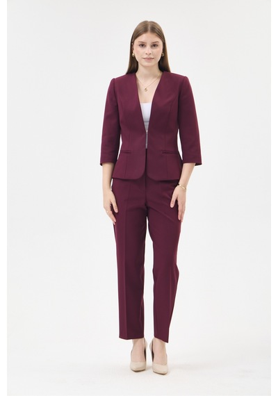 Velnara Moda Mürdüm Zamansız Klasik Kadın Takım Elbise-v Yaka Ceket & Dar Paça Pantolon Koyu Mürdüm - 927044721 Koyu Mürdüm