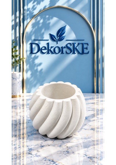 Dekorske - Taş Tozu Spiral Saksı Ve Mumluk - 6x8 Cm - El Yapımı Dekoratif Mini Saksı, Tealight Mumluk Ve Modern Ev Dekoru Beyaz