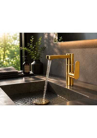Viosa Silva 360 Döner Parlak Gold Lavabo Bataryası Lüks Modern Banyo Musluğu Banyo Lavabo Bataryası Siyah