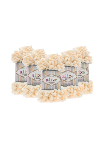 Alize Puffy 5 Adet El Örgü Ipliği 5'li Paket - 742 Vanilya - 100 Gr. 9 Mt. Parmak Örgü Ipi