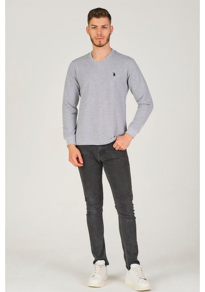 V4002 Dewberry V Yaka Erkek Sweatshırt-gri Gri