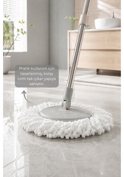 2'li Mikrofiber Mop Yedek Başlığı 26 Cm Döner Mop Uyumlu