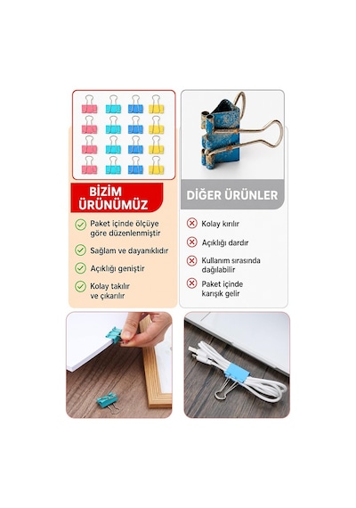 Renkli Çelik Kıskaç Klips 32 Mm 12 Adet Evrak Mandalı Renkli Metal Mandal Binder Clips Kıskaç 120 Sayfa Kapasiteli