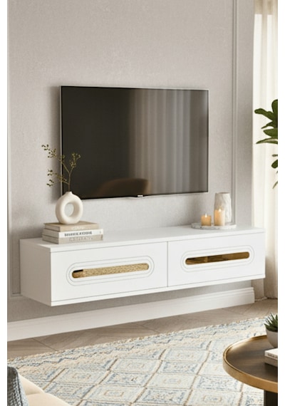 Tda1220bg - Rany120 Duvara Montaj Tv Stand, Tv Rafı, Tv Sehpası Beyaz - Gold 120cm Tda1220bg - Rany120 Duvara Montaj Tv Stand, Tv Rafı, Tv Sehpası Beyaz - Gold 120cm