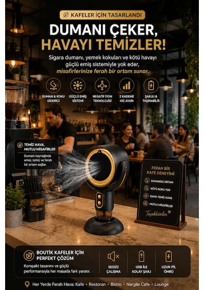 Şarjlı Mini Masaüstü Hava Temizleyici - Taşınabilir Negatif İyon Hava Filtresi - Mutfak, Ofis Ve Sigara Dumanı Giderici