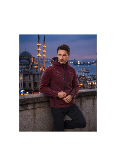 Luxıc Core Erkek Kapüşonlu Bordo Polar 3 Cepli Fermuarlı Sıcak Tutan Kışlık Outdoor Hoodie Günlük Stilpro