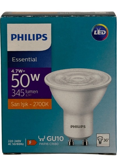 Philips 4,7w 50w 2700k Sarı Işık Gu10 Duylu Par16 Led Spot 10 Adet