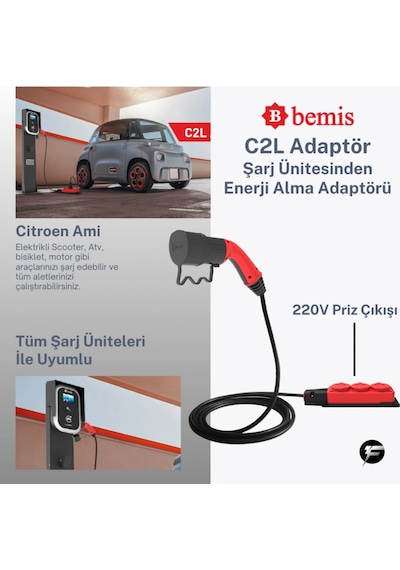 Bemis C2l Charger To Load Elektrikli Araç Şarj Ünitesinden Enerji Alma Adaptörü 3 'lü 3 Metre 3.7 Kw