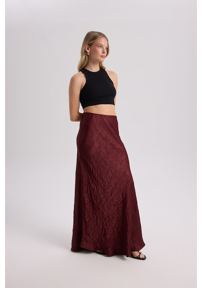 Mai Collection Mai Studios Co. Eubah Kırışık Uzun Bordo Saten Etek Bordo