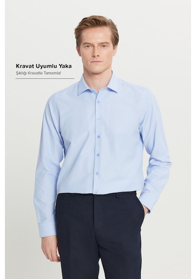 AC&Co / Altınyıldız Classics Ütülemesi Kolay Slim Fit Dar Kesim Klasik Yaka Pamuklu Erkek Gömlek Açık Mavi