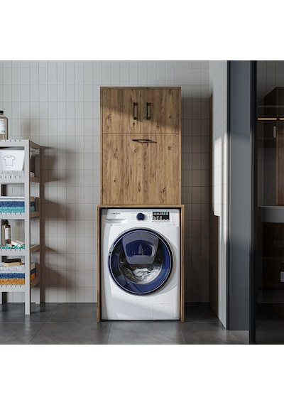 Luna Çamaşır Sepetli Çamaşır Makinesi Dolabı , Atlantik Çam