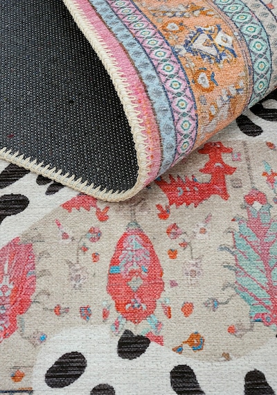 Cool Halı Jagora Leopar Halı Kaplan Desen Vintage Bej Şönil Halı Yıkanabilir Leoparlı Dekoratif Halı