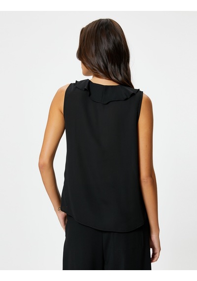 Koton Kolsuz Bluz V Yaka Fırfırlı Regular Fit Siyah 4sak60014uw 4SAK60014UW999