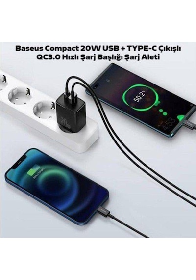 Baseus Compact 20W Qc3.0 Ultra Hızlı Şarj Adaptörü 1 Usb