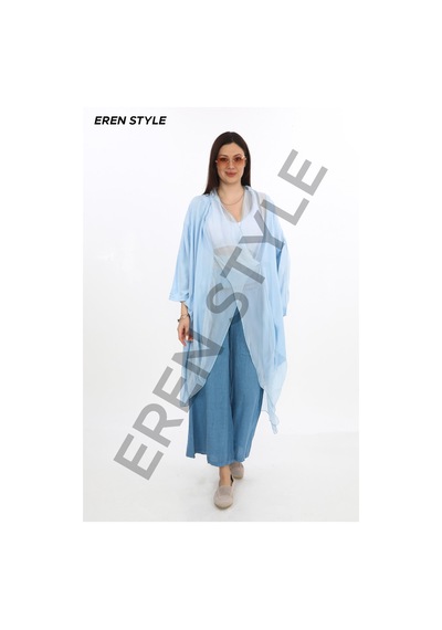 Eren Style Italyan Ipek Detaylı Oversize Kaftan & Bluz-8711 Bebe Mavi
