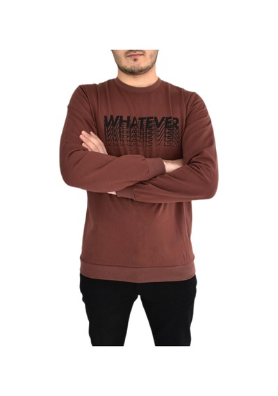 Erkek Sıfır Yaka Sweat Whatever Bgl-st01723 Kahverengi