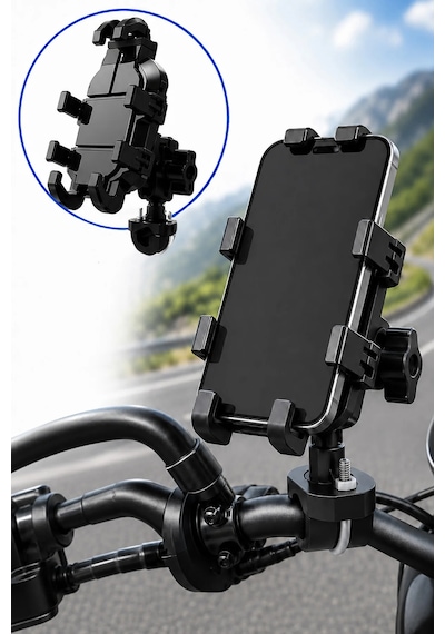 Exenar - Siyah - Motosiklet Titreşim Önleyici Motosiklet Telefon Tutucu Gidon Bağlantılı Motosiklet Scooter Bisiklet