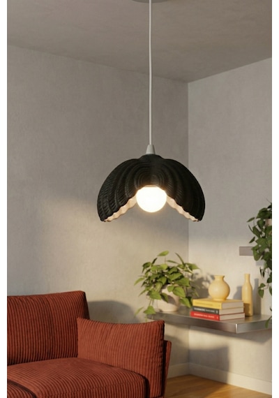 Siyah Tekli Lotus Formlu Modern Avize Salon Dayanıklı Plastik Dekoratif Sarkıt Aydınlatma Ayarlanabilir Kablo