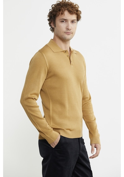Sementa Polo Yaka Fitilli Triko Kazak - Kamel 001