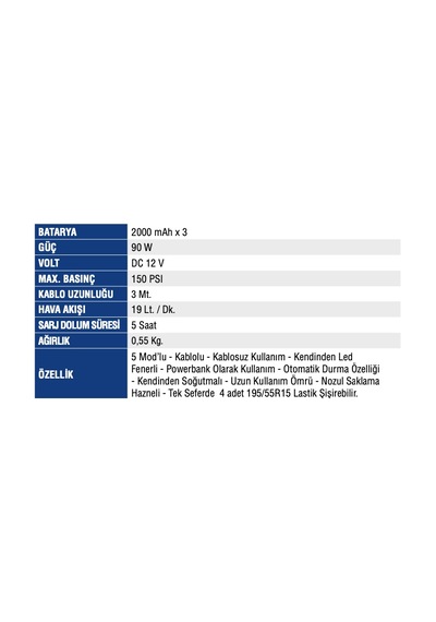 Mercure Mc - 3691 Lastik Şişirme Şarzlı - Kablolu