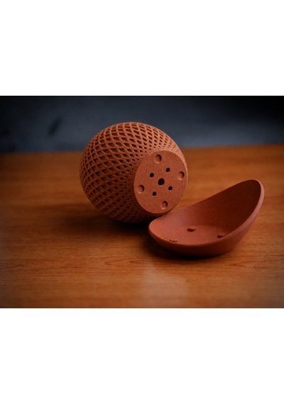 3d Baskı Küre Saksı - Kafes Dokulu İki Parçalı Dekoratif Saksı - Kahverengi-kahverengi