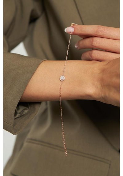 Roza Silver Zirkon Taşlı Rose Tektaş Anturaj Minimal Gümüş Bileklik