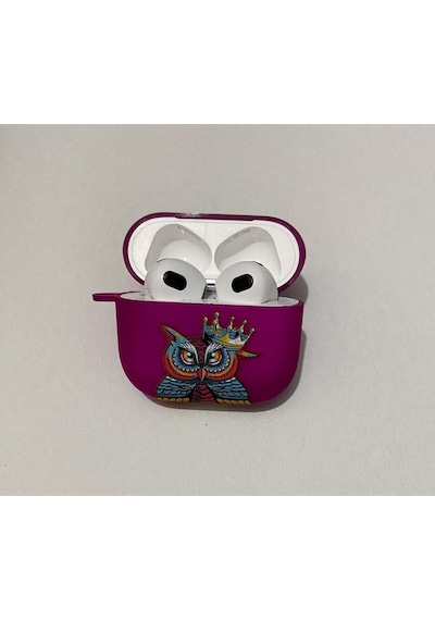 Apple Uyumlu iPhone 3. Nesil  Koruyucu Bluetooth Kulaklık Kılıfı Baykuş Desenli Fosforlu Figürlü Baykuş Airpods 3. Nesil