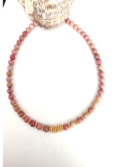 Sertifikalı 6 Mm Rodonit Doğaltaş Kolye 046 - Pembe