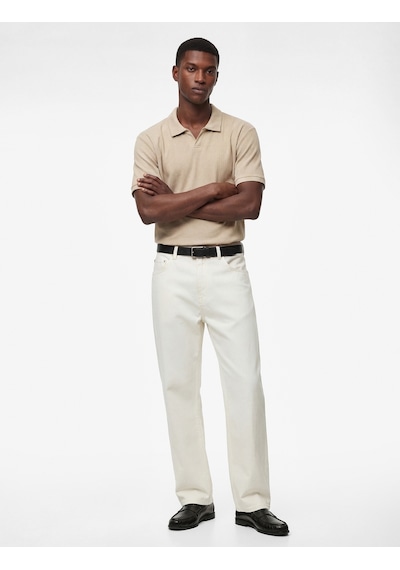 Koton Regular Fit Kısa Kollu Dokulu Polo Yaka Tişört Bej 6sam10068mk Ekru
