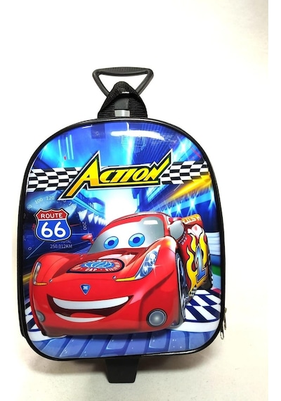 Çekçekli Action Cars Anaokulu Çantası - Cars Çanta - Erkek Çanta