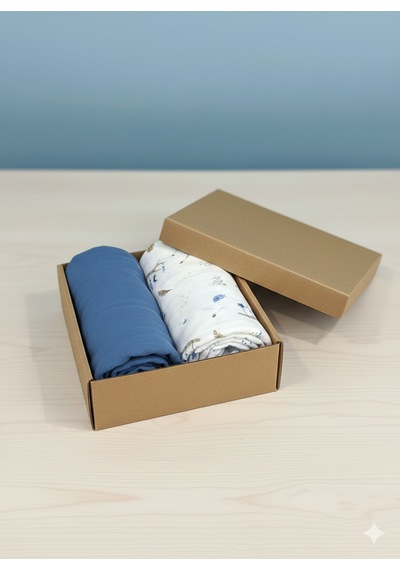 Organik Müslin Bebek Battaniyesi İkili Set Mavi