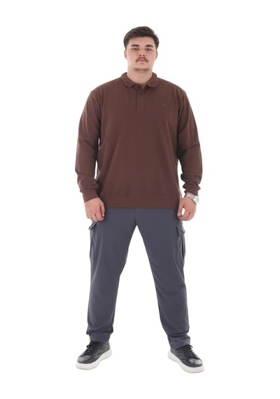 Erkek Büyük Beden 115-155 Kilo Arası İçin Uygun Uzun Kol Polo Yaka Mevsimlik Sweatshirt Kahverengi Erkek Büyük Beden 115-155 Kilo Arası İçin Uygun Uzun Kol Polo Yaka Mevsimlik Sweatshirt Kahverengi